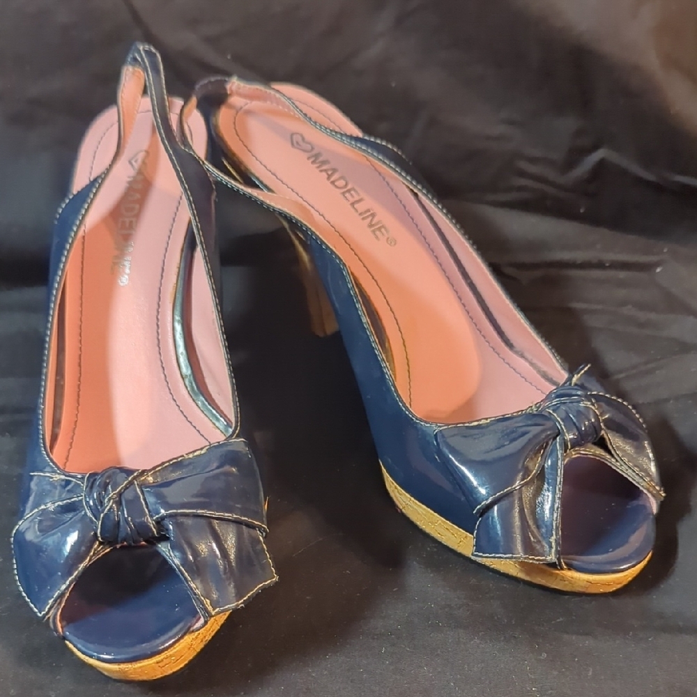 Madeline Women's Navy Peep Toe Heels
